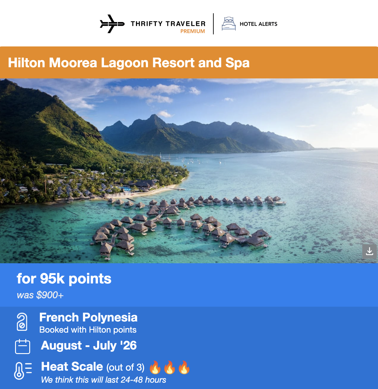 hilton moorea Thrifty Traveler Hotel Alert email